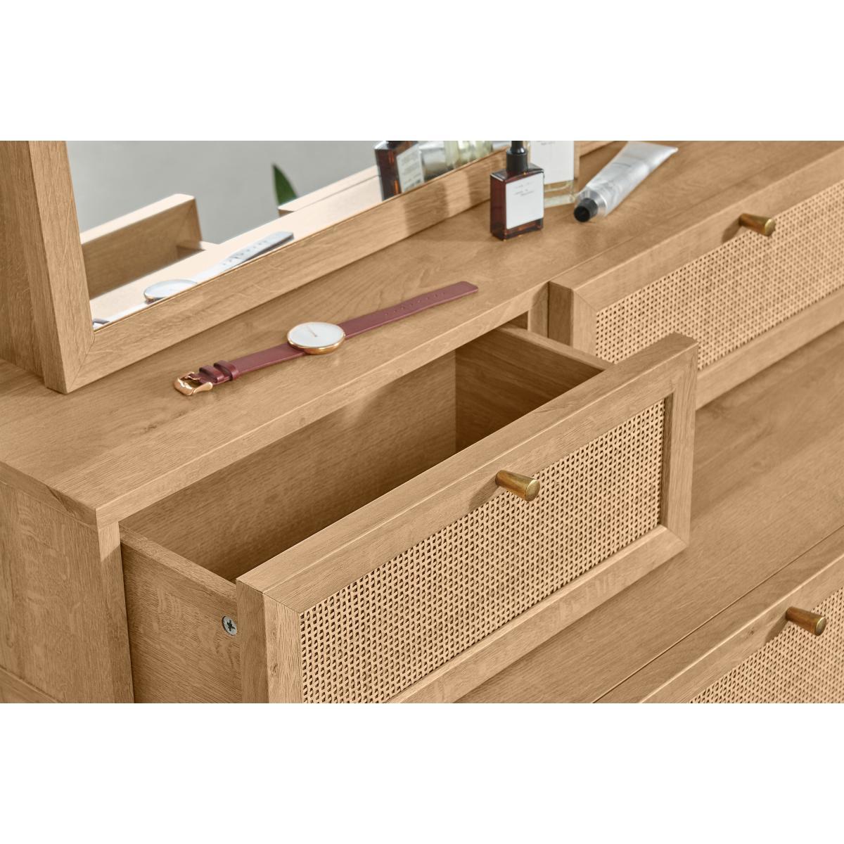 Pavia Vanity Chest of Drawers, Natural Rattan & Oak Effect – image 5