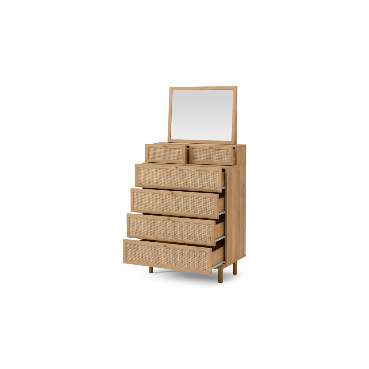 Pavia Vanity Chest of Drawers, Natural Rattan & Oak Effect – image 6