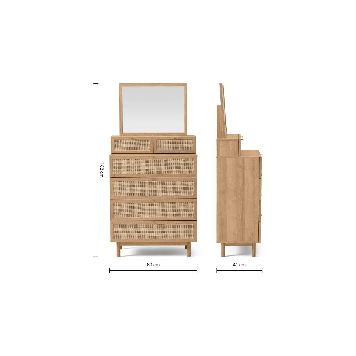 Pavia Vanity Chest of Drawers, Natural Rattan & Oak Effect – image 8
