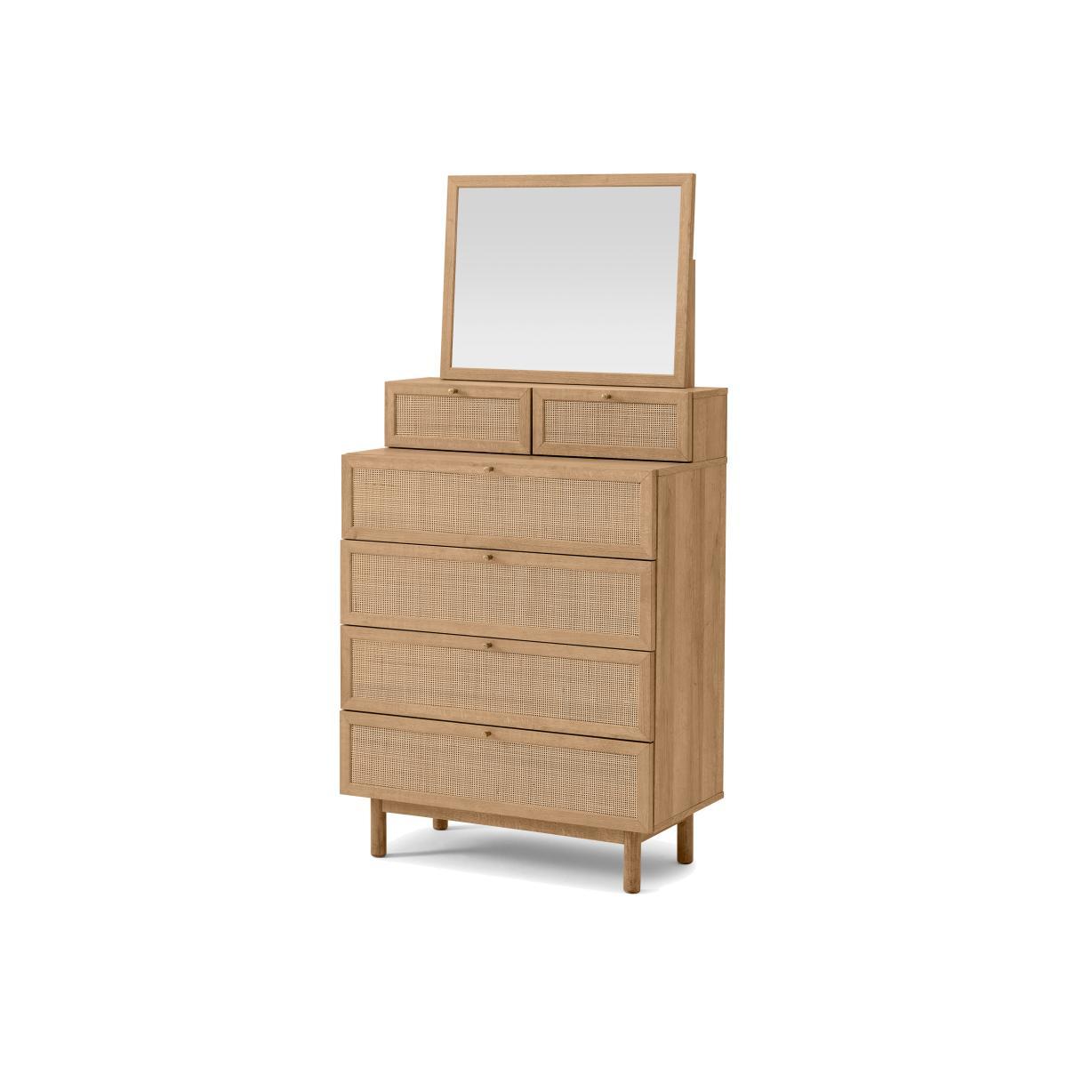 Pavia Vanity Chest of Drawers, Natural Rattan & Oak Effect – image 1