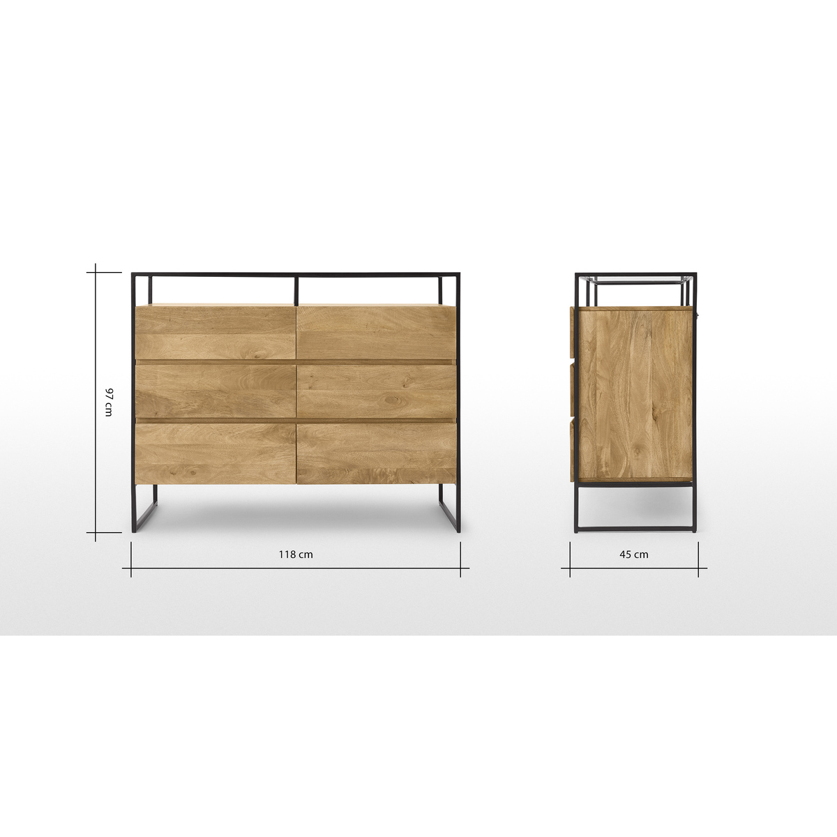 Kilby Wide Chest of Drawers, Light Mango Wood & Black – image 6