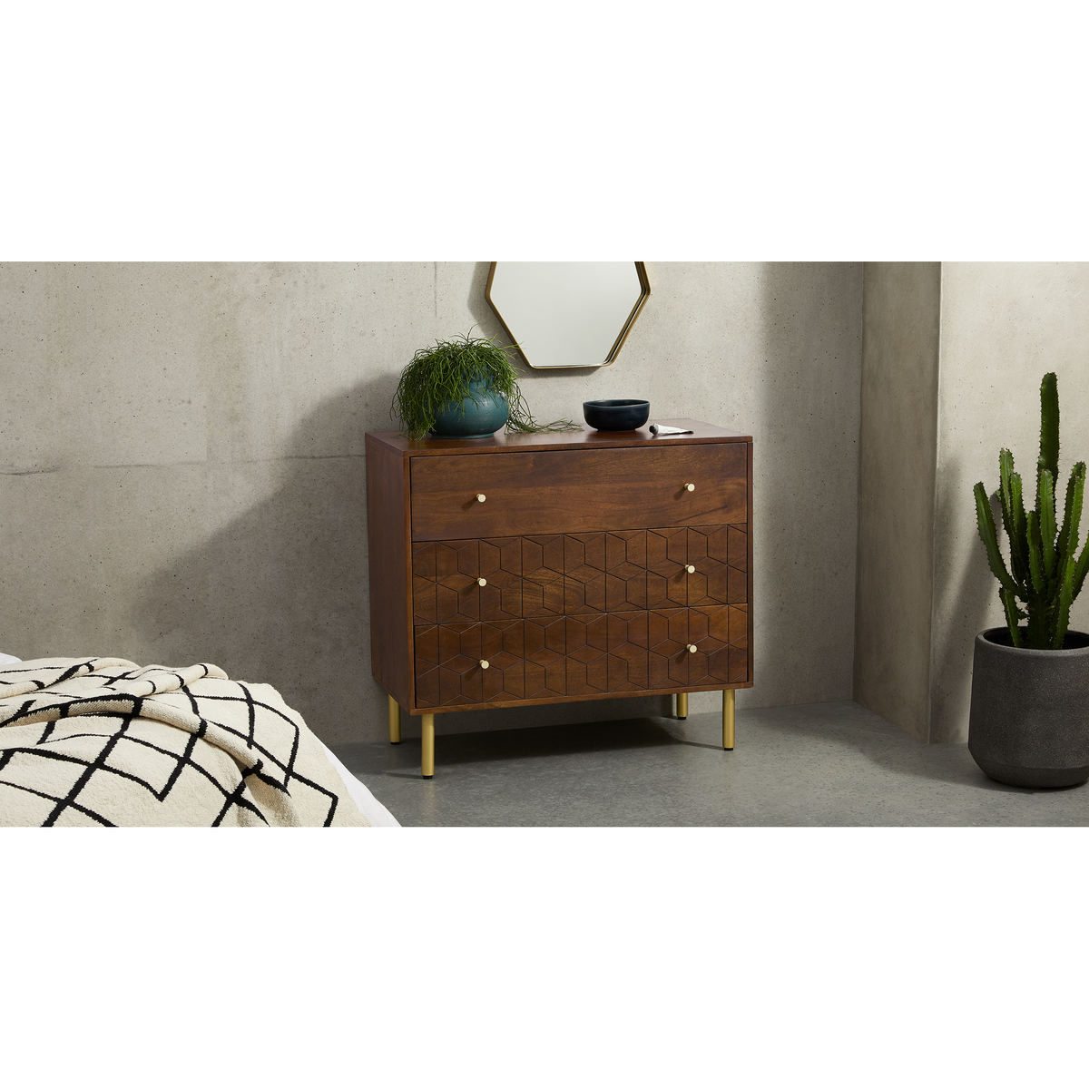 Hedra Chest of Drawers, Mango Wood & Brass – image 3
