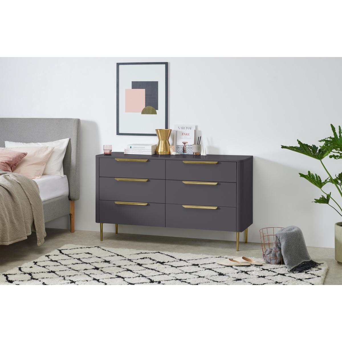 Ebro Wide Chest of Drawers, Dusk Grey & Brass – image 4