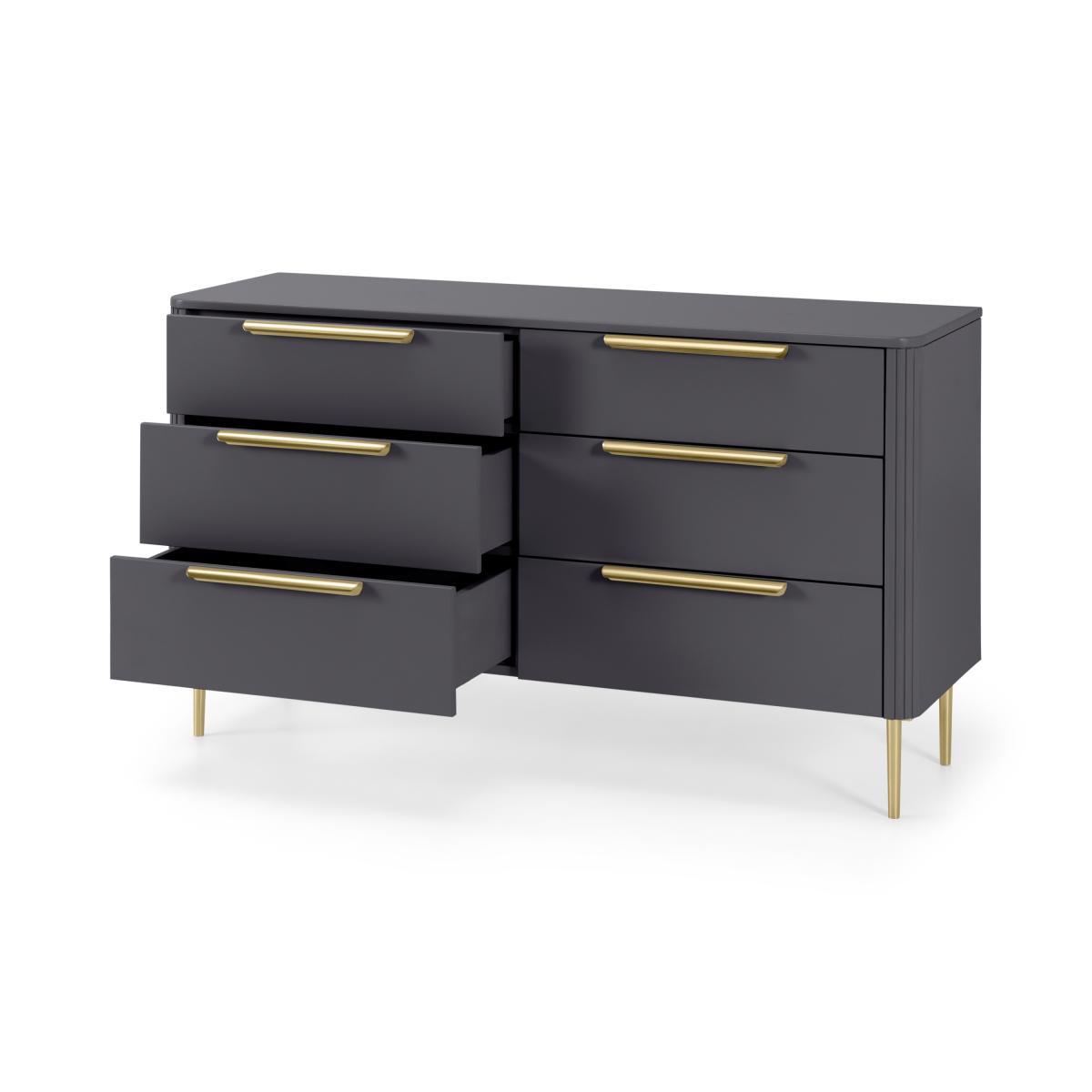 Ebro Wide Chest of Drawers, Dusk Grey & Brass – image 6