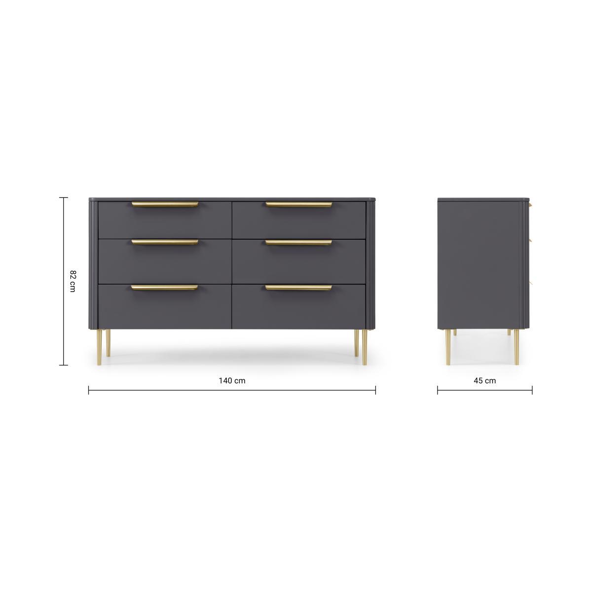 Ebro Wide Chest of Drawers, Dusk Grey & Brass – image 8