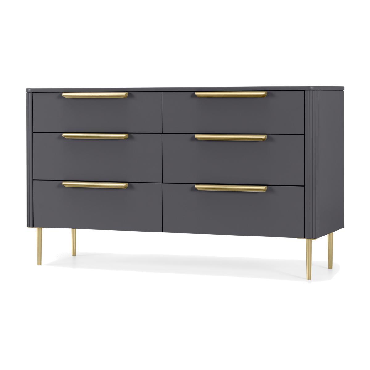 Ebro Wide Chest of Drawers, Dusk Grey & Brass – image 1