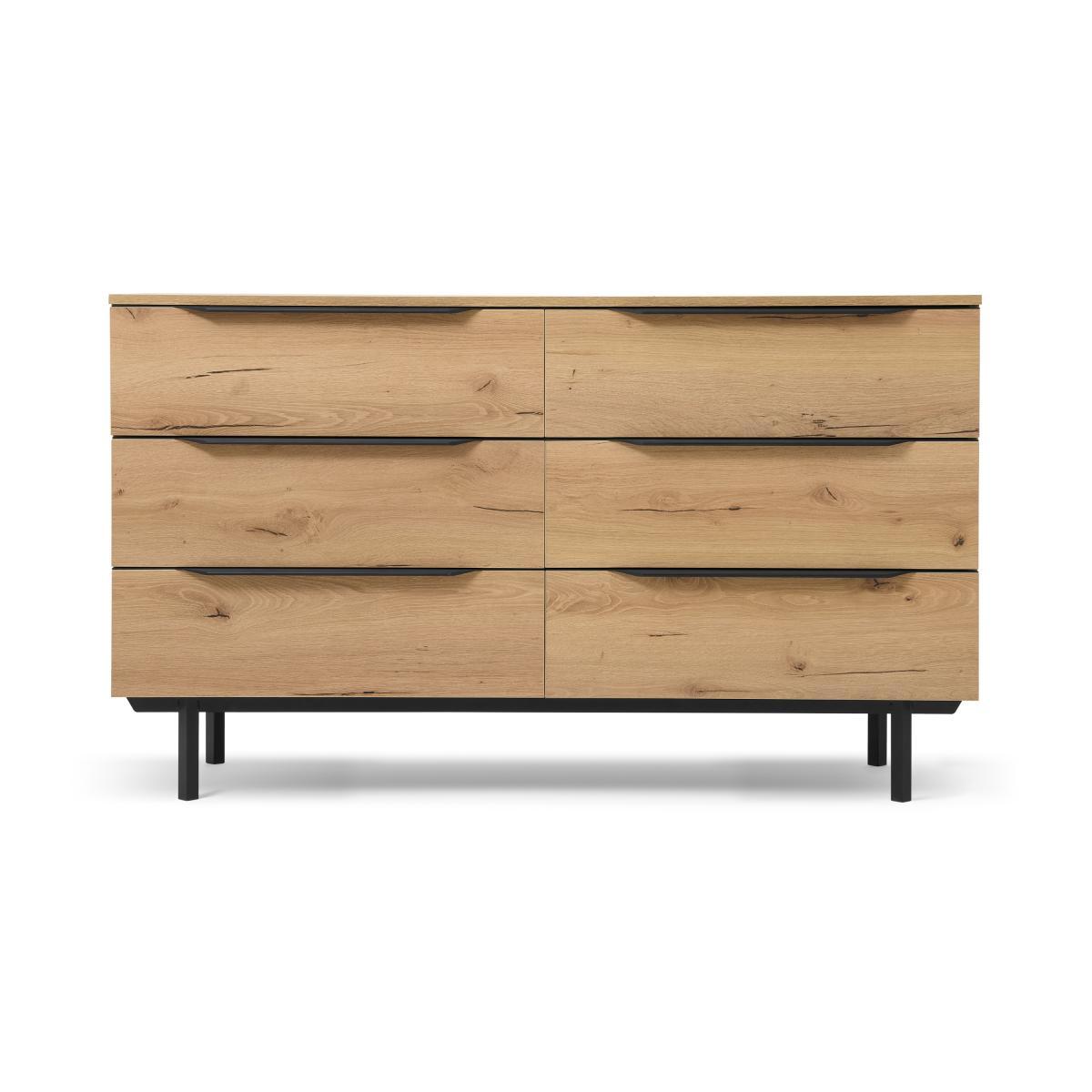 Damien Wide Chest of Drawers, Distressed Oak Effect & Black – image 2