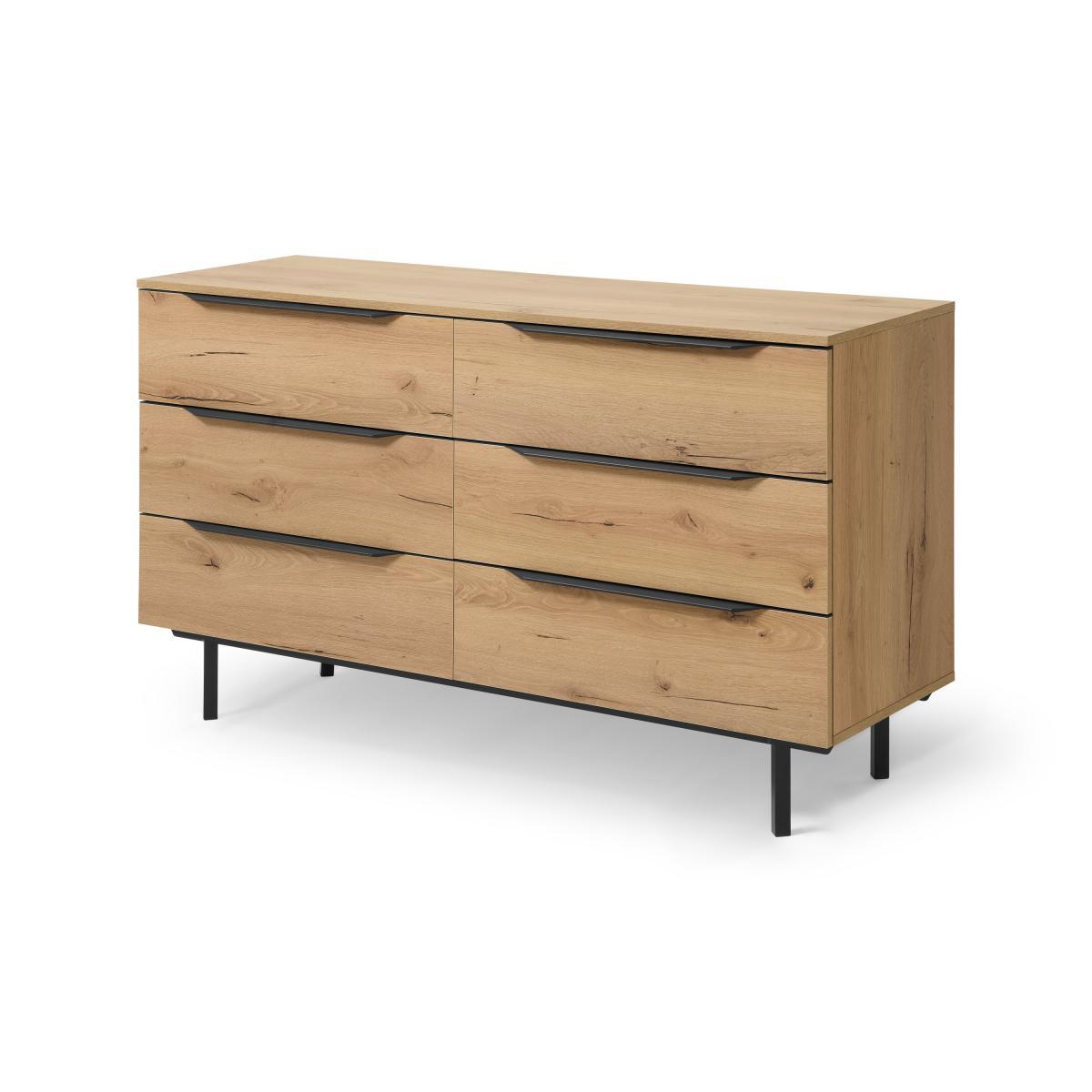 Damien Wide Chest of Drawers, Distressed Oak Effect & Black – image 3