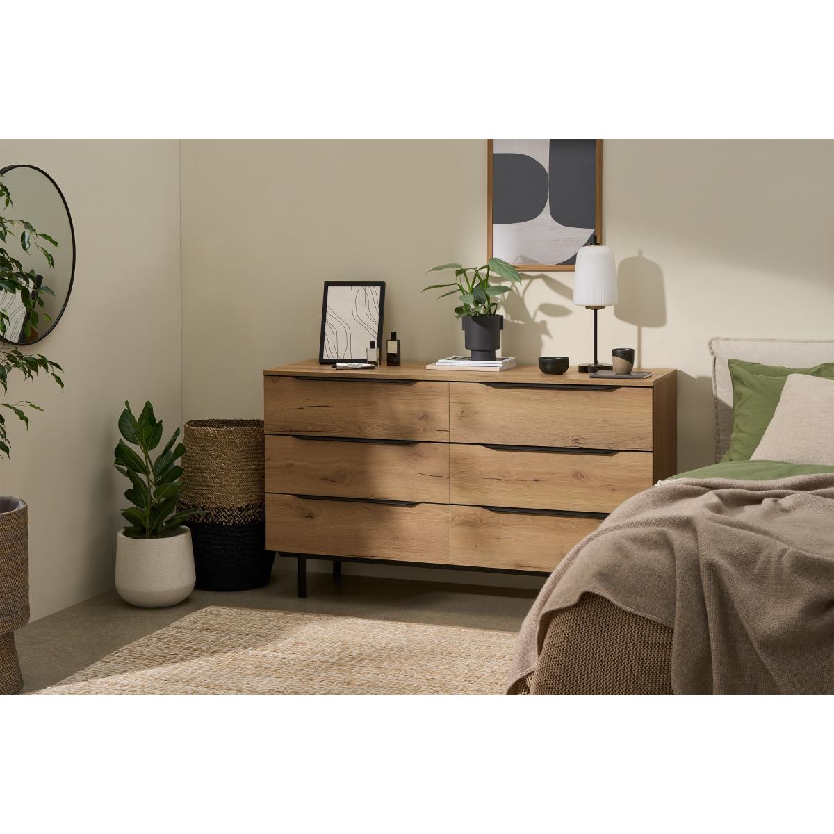 Damien Wide Chest of Drawers, Distressed Oak Effect & Black – image 4