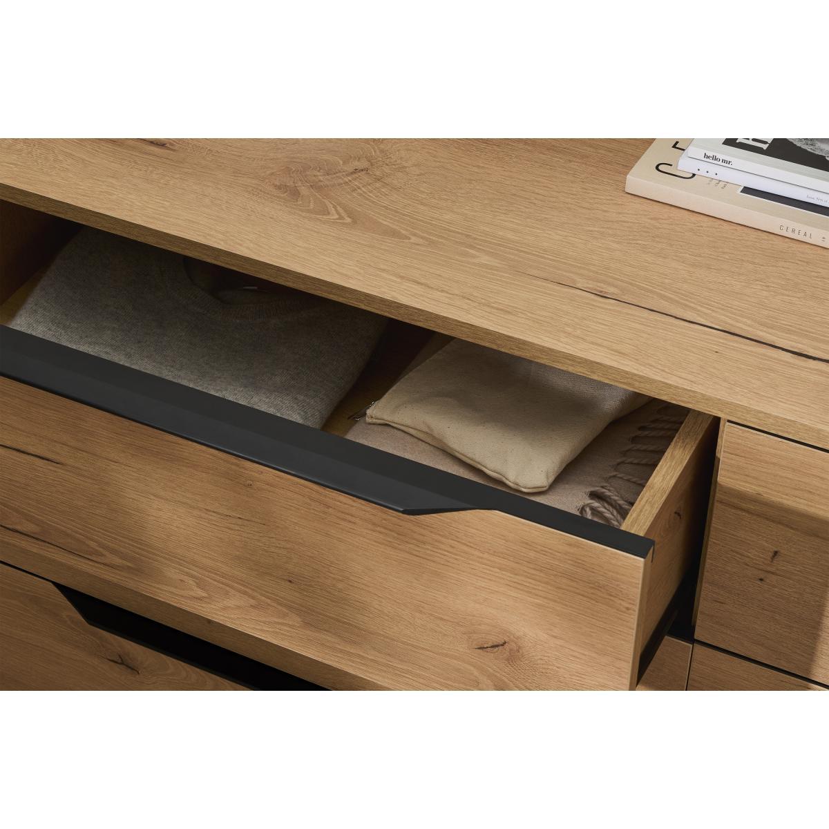 Damien Wide Chest of Drawers, Distressed Oak Effect & Black – image 5