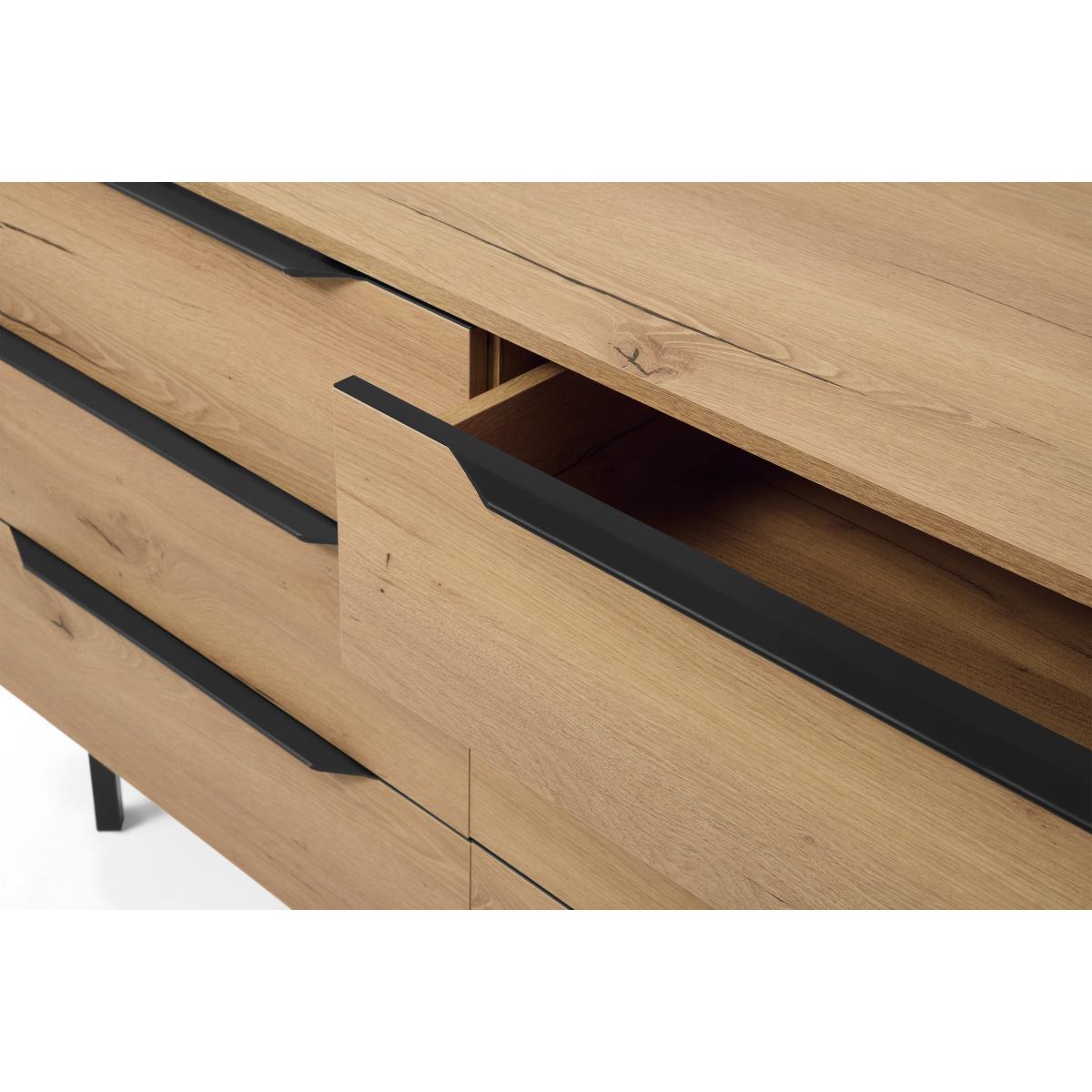 Damien Wide Chest of Drawers, Distressed Oak Effect & Black – image 6