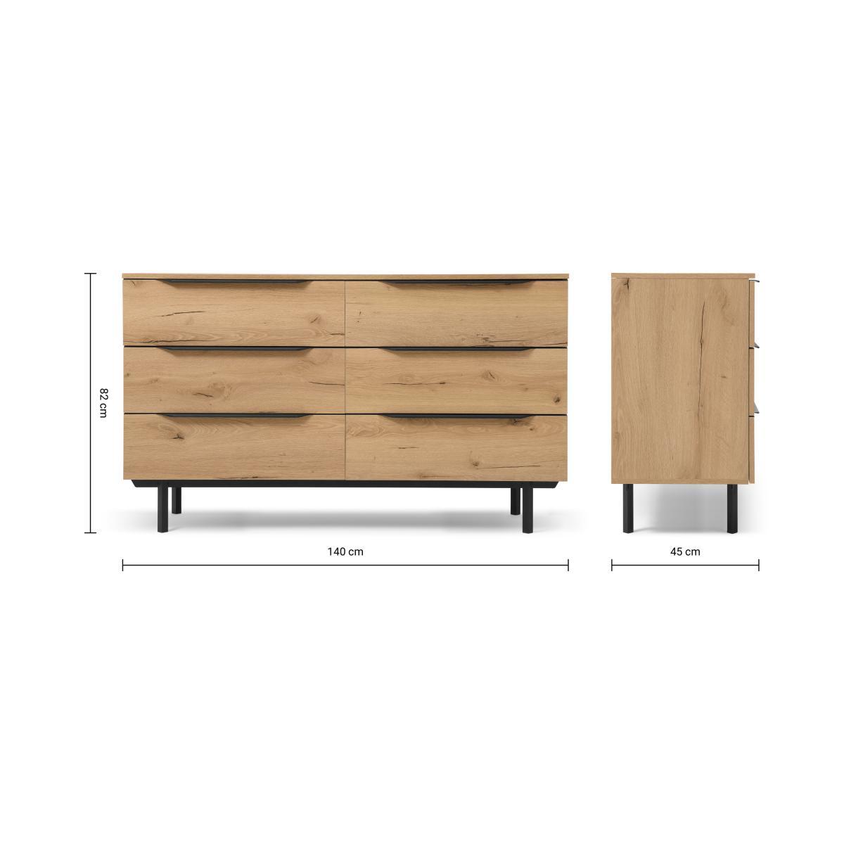 Damien Wide Chest of Drawers, Distressed Oak Effect & Black – image 9