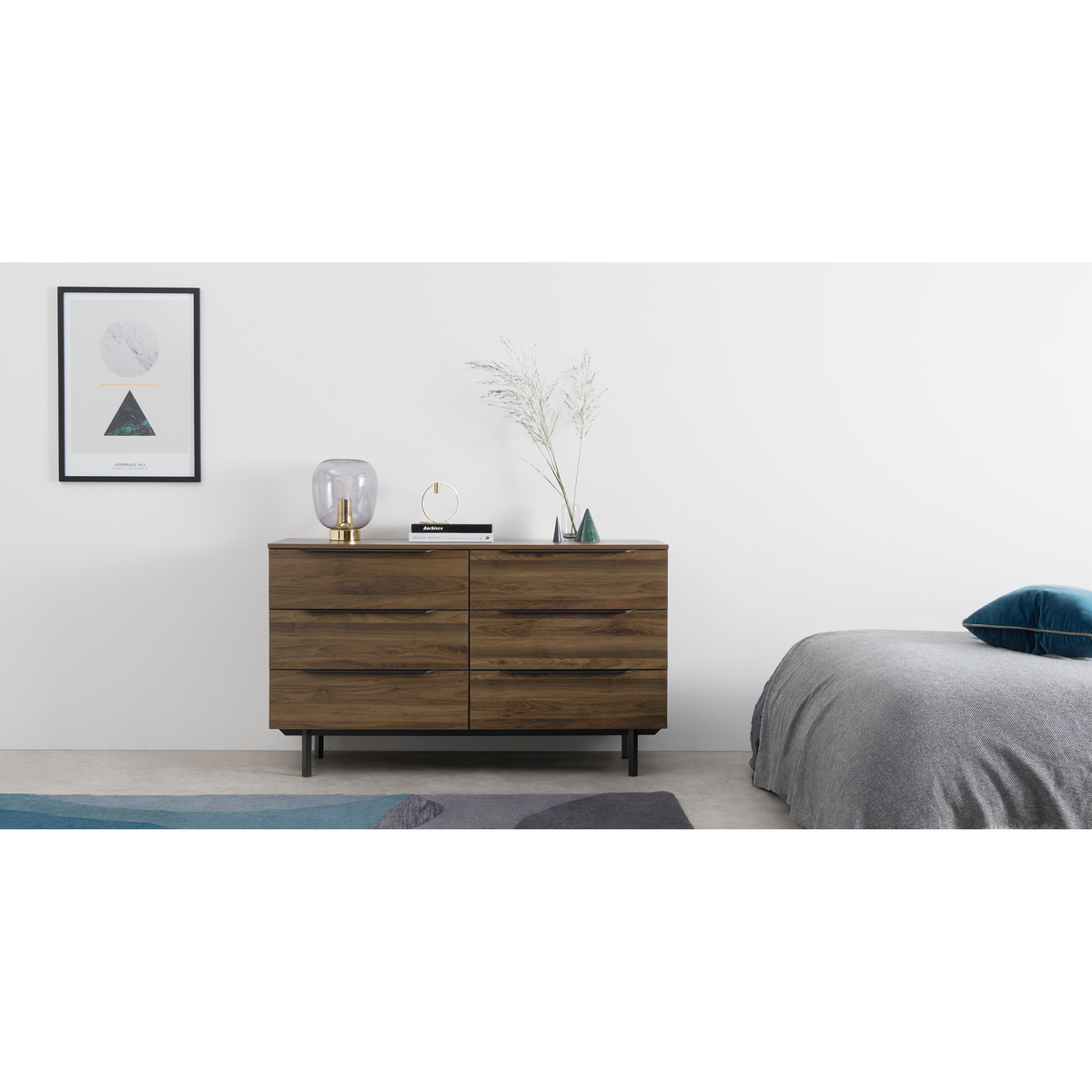 Damien Wide Chest of Drawers, Walnut & Black – image 3