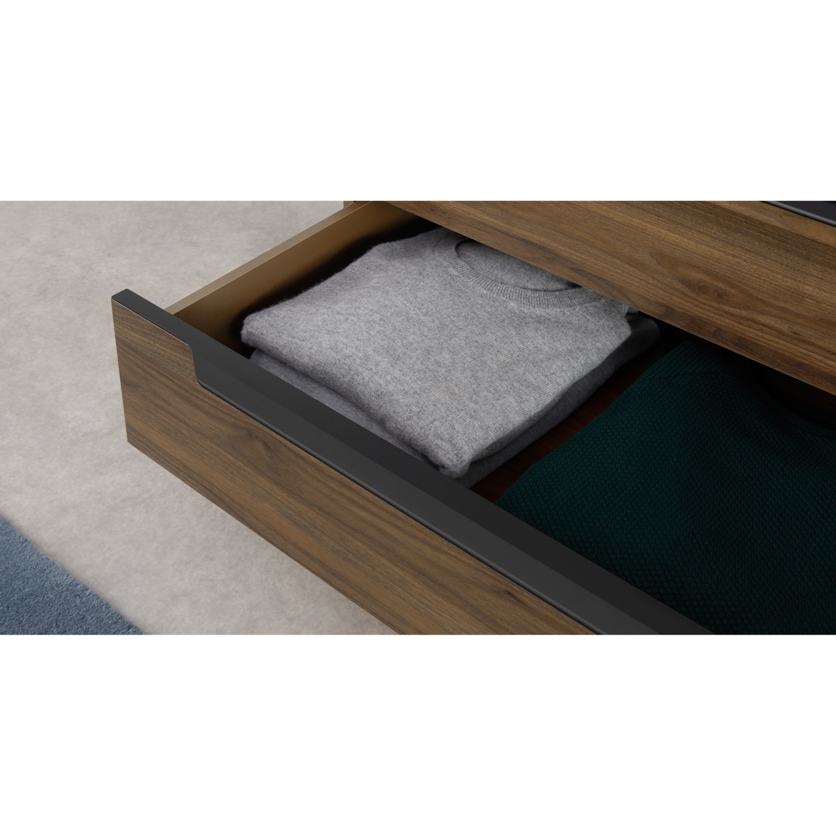 Damien Wide Chest of Drawers, Walnut & Black – image 4