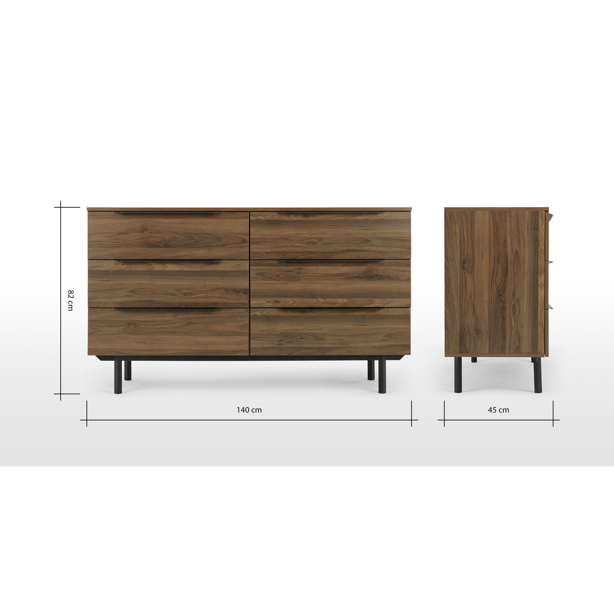 Damien Wide Chest of Drawers, Walnut & Black – image 8