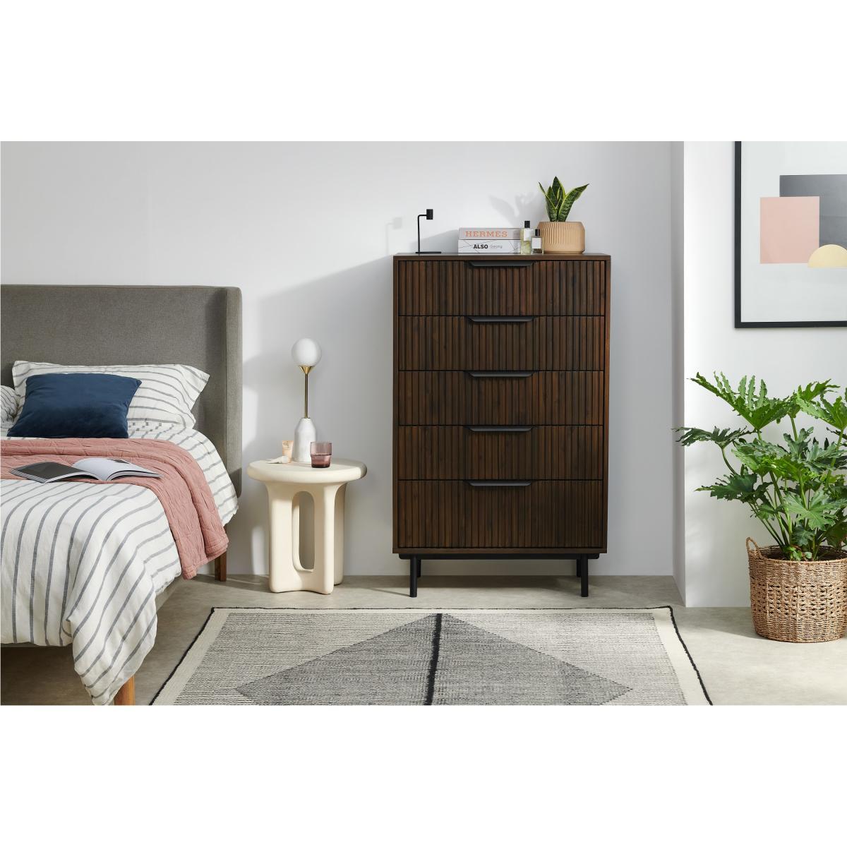Anwick Tall Multi Chest of Drawers, Dark Stain Acacia & Black – image 4
