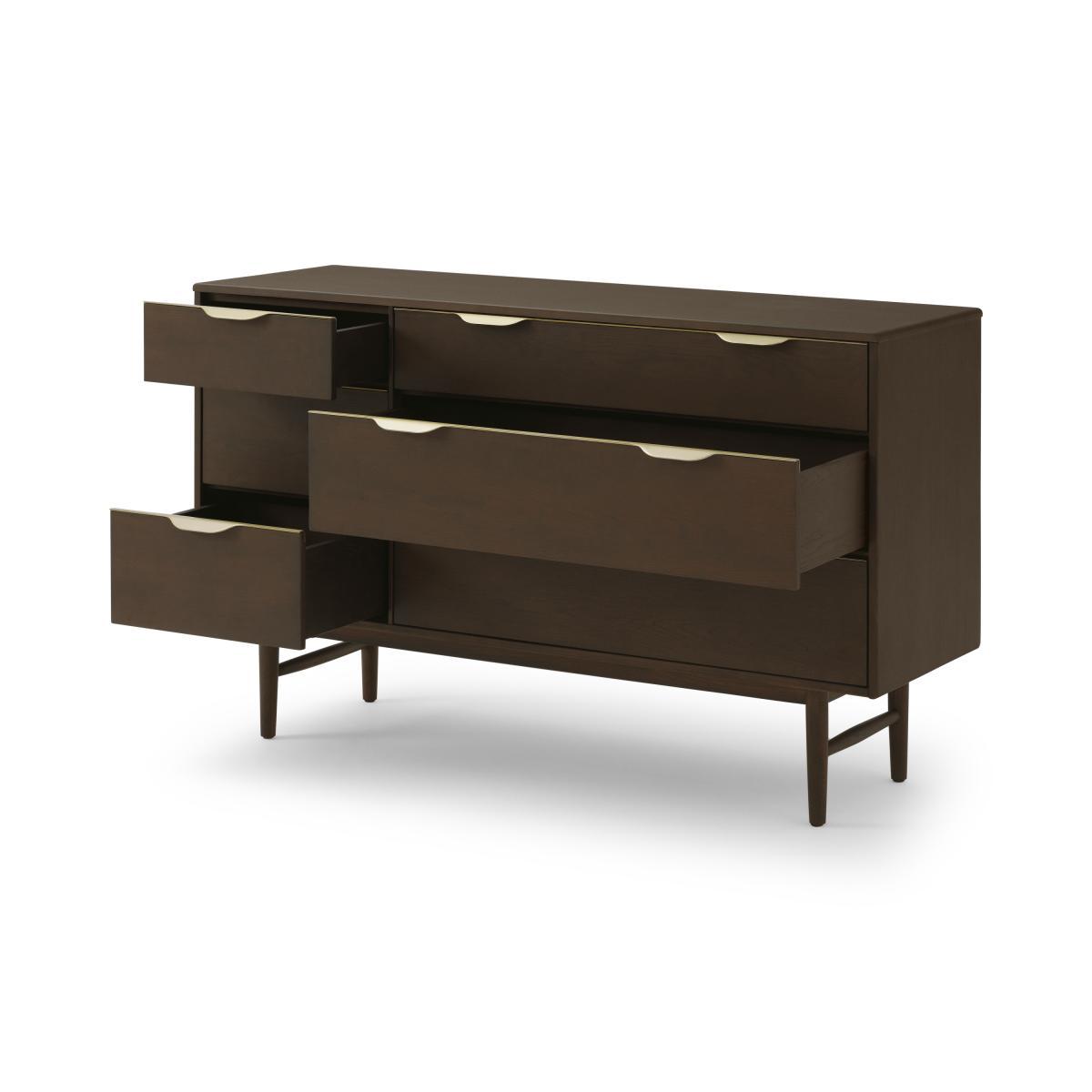 Mallory Wide Chest of Drawers, Walnut Stain Oak & Brass – image 6