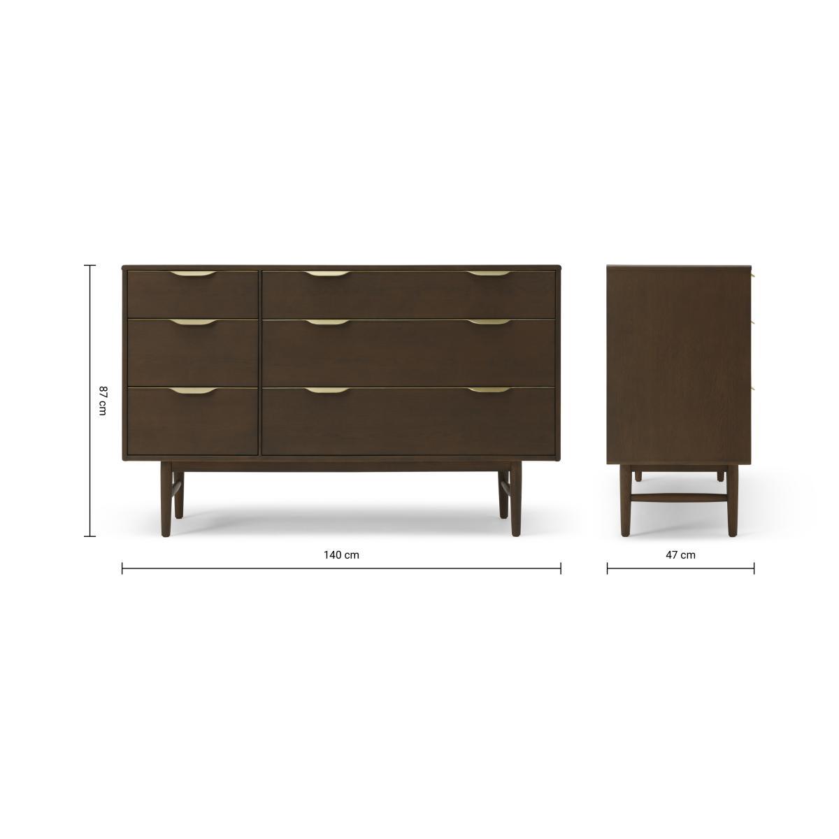Mallory Wide Chest of Drawers, Walnut Stain Oak & Brass – image 8