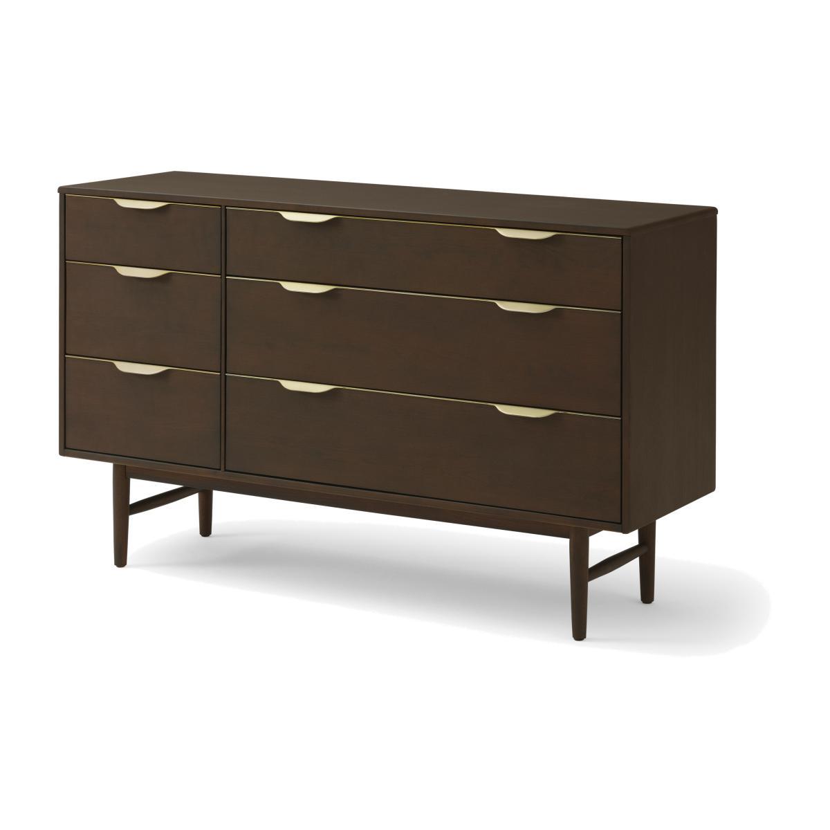 Mallory Wide Chest of Drawers, Walnut Stain Oak & Brass – image 1