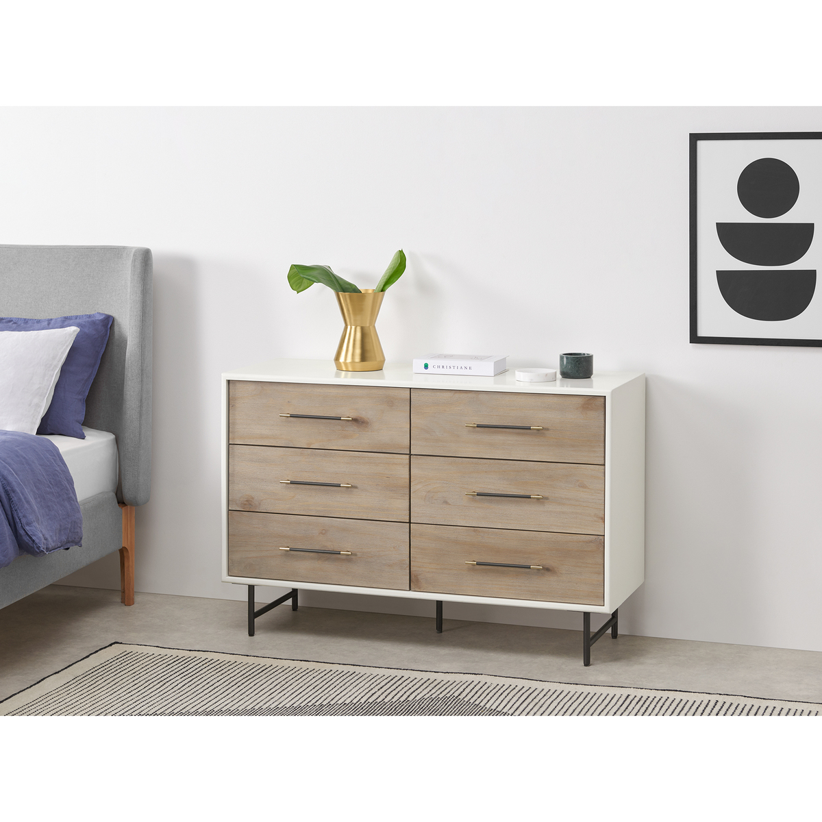 Ocanda Wide Chest Of Drawers, White & Pine – image 3