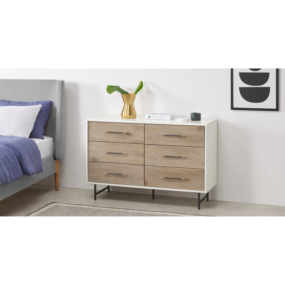 Ocanda Wide Chest Of Drawers, White & Pine – image 4