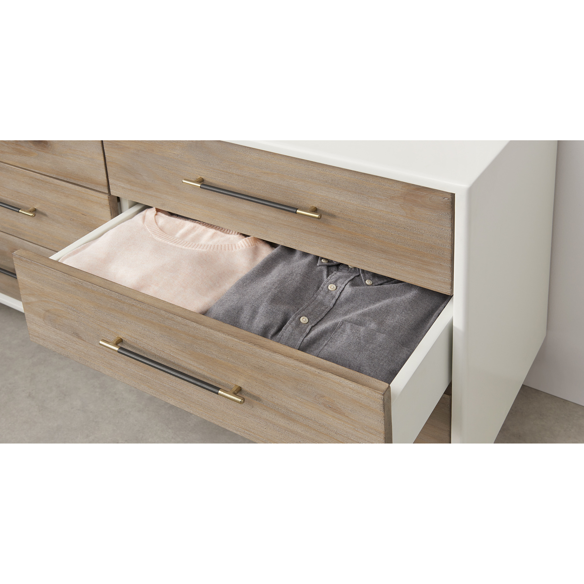 Ocanda Wide Chest Of Drawers, White & Pine – image 7
