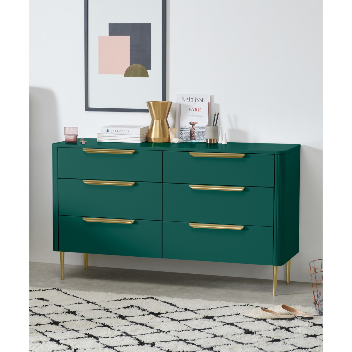 Ebro Wide Chest of Drawers, Peacock Green – image 3