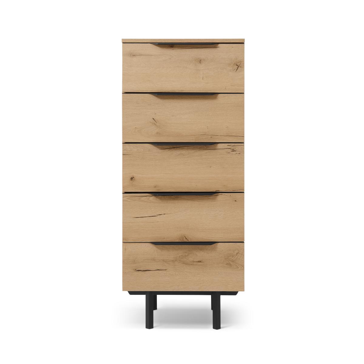 Damien Tall Chest of Drawers, Oak Effect & Black – image 2