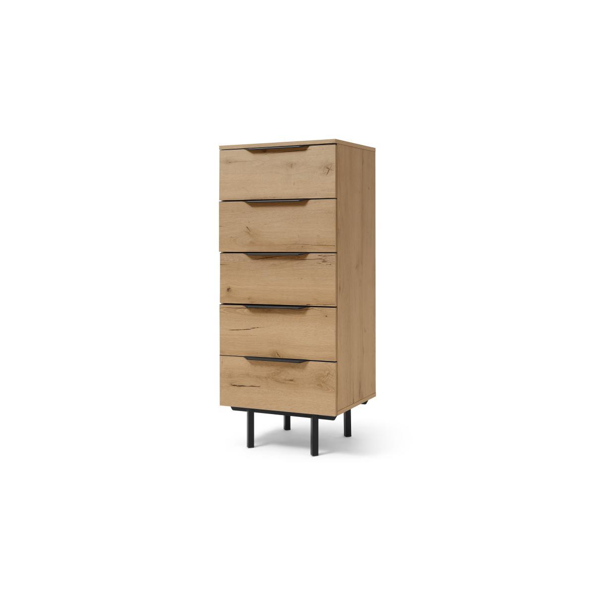 Damien Tall Chest of Drawers, Oak Effect & Black – image 3