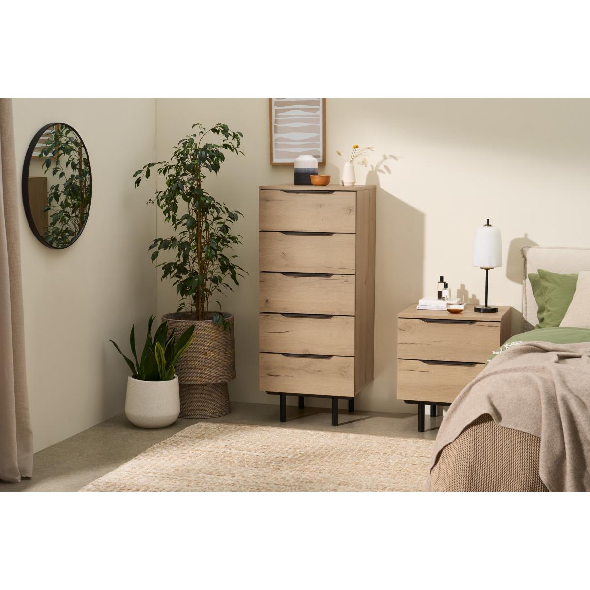 Damien Tall Chest of Drawers, Oak Effect & Black – image 4