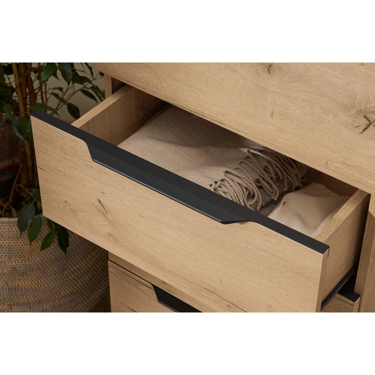 Damien Tall Chest of Drawers, Oak Effect & Black – image 5