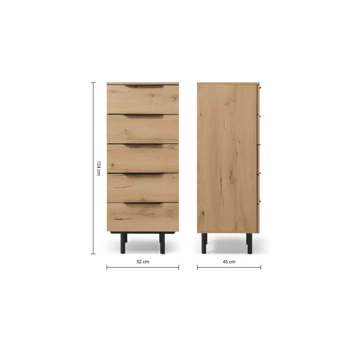 Damien Tall Chest of Drawers, Oak Effect & Black – image 9