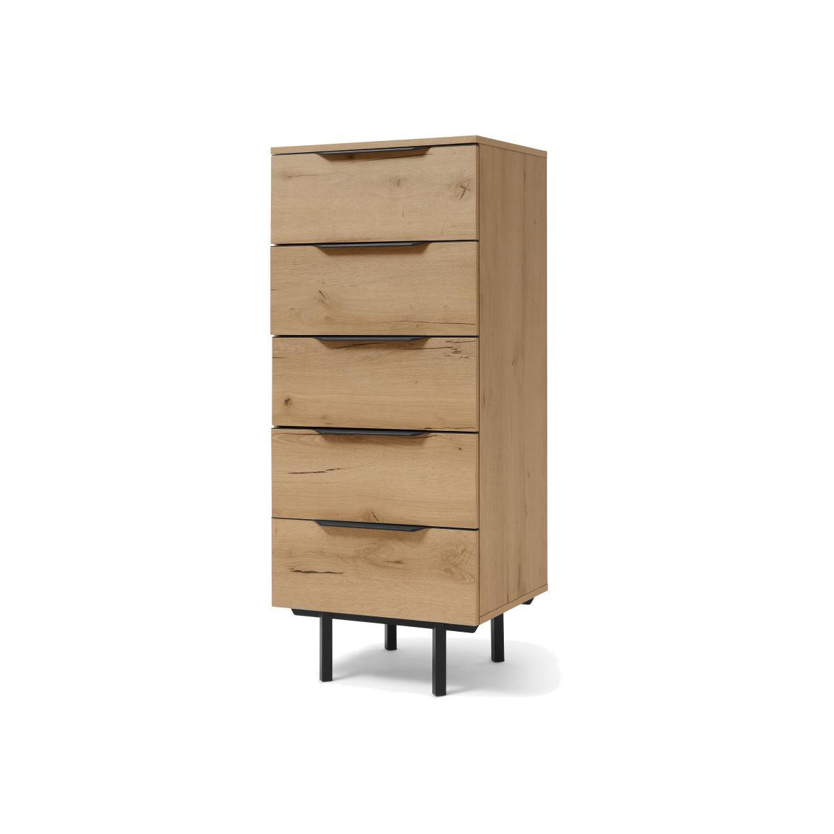 Damien Tall Chest of Drawers, Oak Effect & Black – image 1