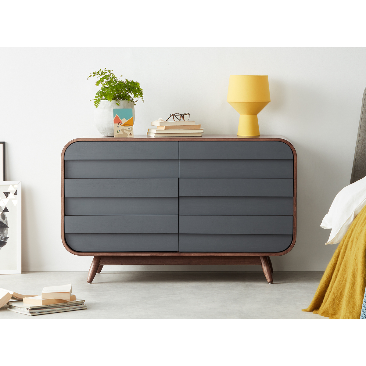 Esme Wide Chest Of Drawers, Dark Stain Ash & Grey – image 3