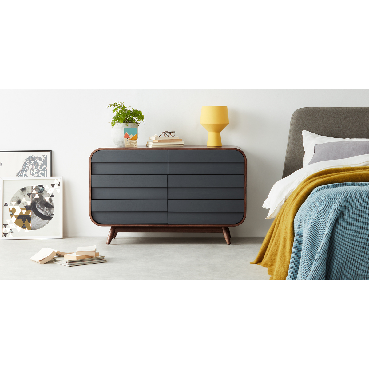Esme Wide Chest Of Drawers, Dark Stain Ash & Grey – image 4