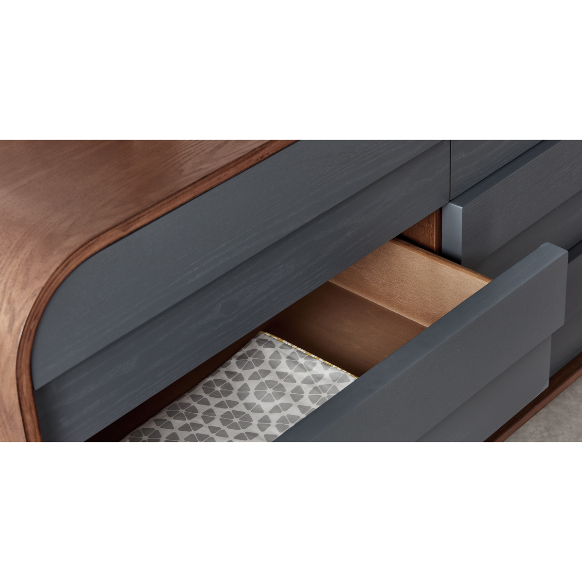 Esme Wide Chest Of Drawers, Dark Stain Ash & Grey – image 5