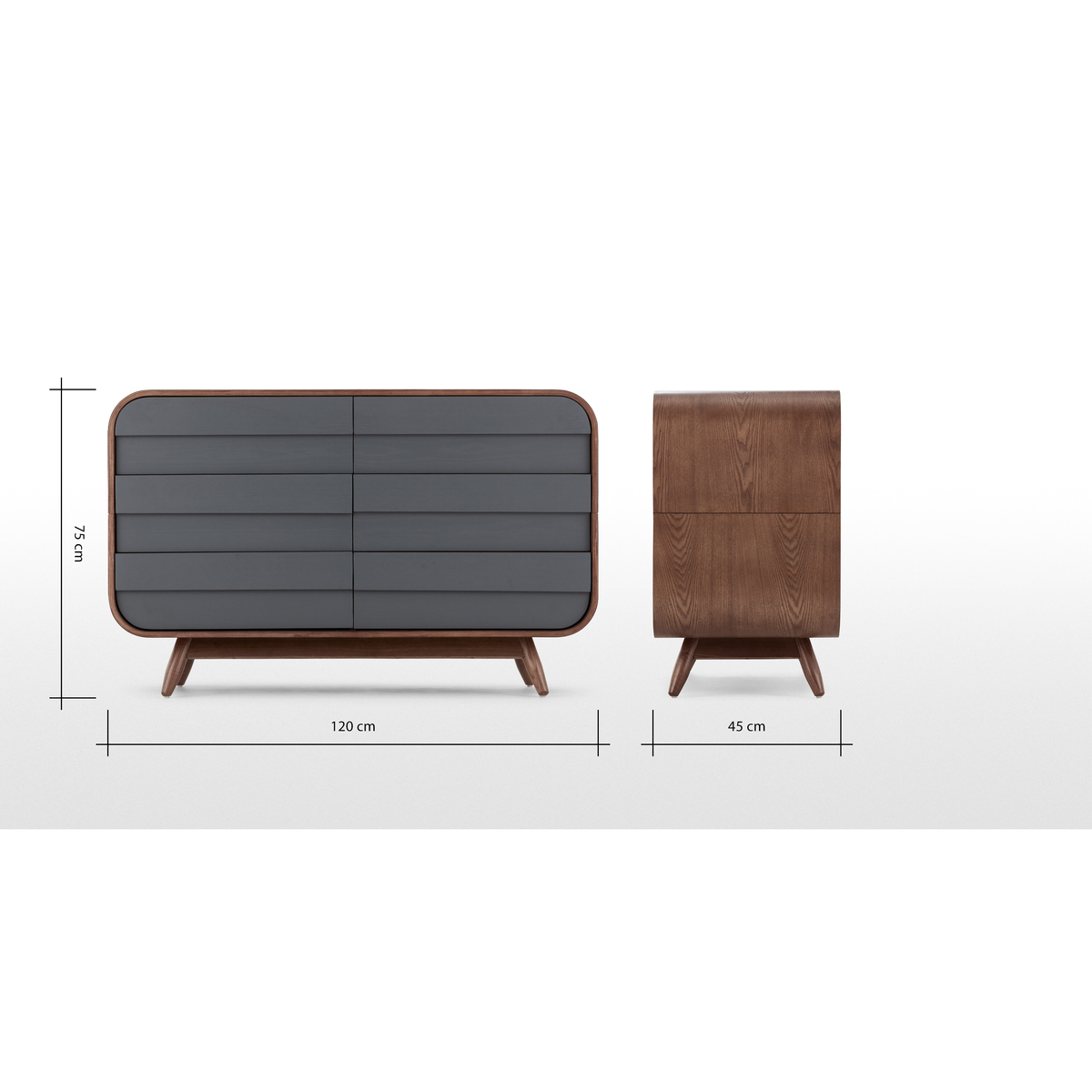 Esme Wide Chest Of Drawers, Dark Stain Ash & Grey – image 9