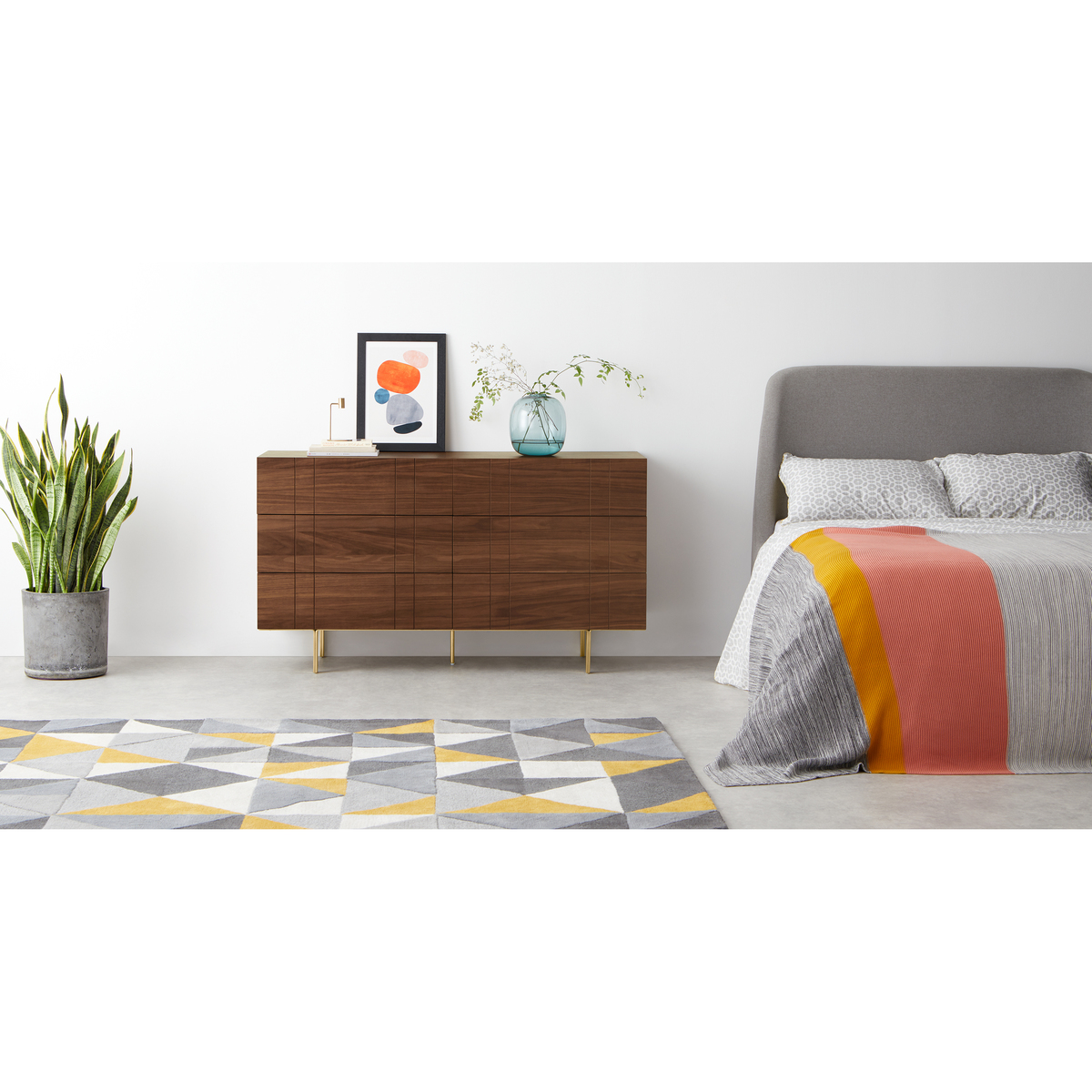 Keaton Wide Chest of Drawers, Walnut & Brass – image 3