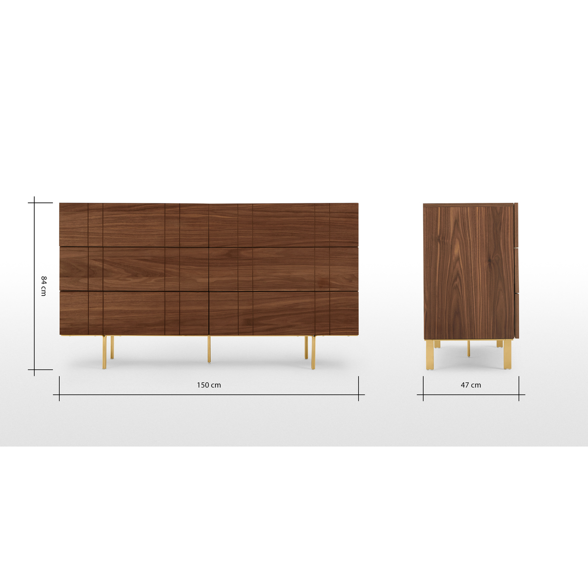 Keaton Wide Chest of Drawers, Walnut & Brass – image 8