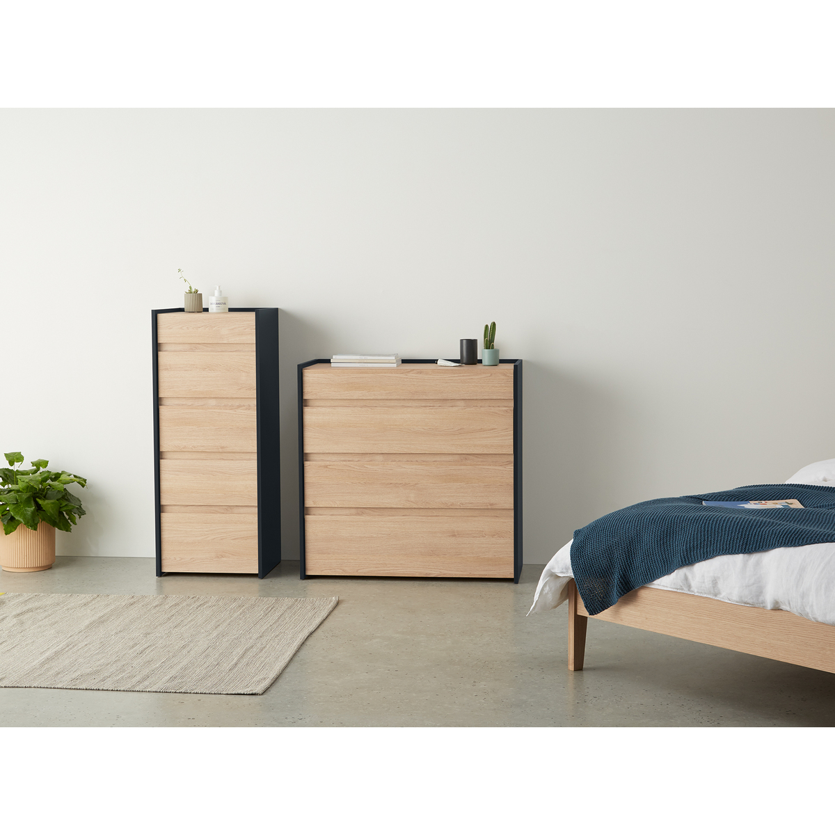 Made Essentials Stu Chest of Drawers, Oak Effect & Ocean Blue – image 3