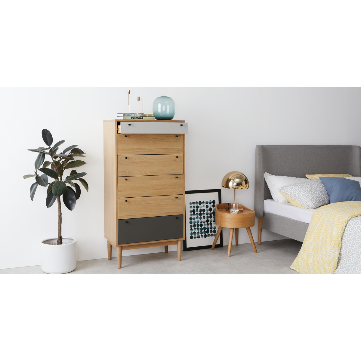 Campton Tall Multi Chest of Drawers, Oak & Grey – image 2