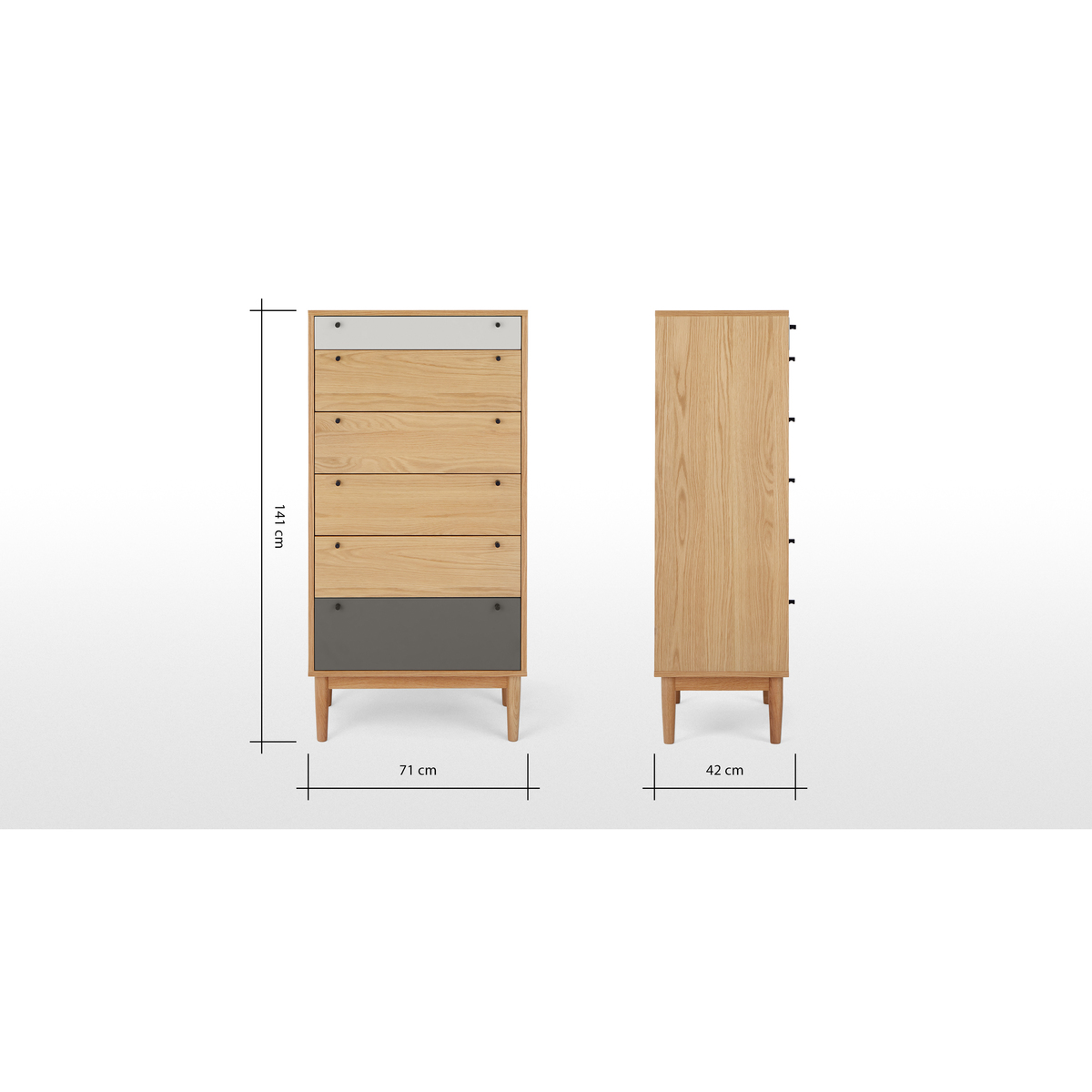 Campton Tall Multi Chest of Drawers, Oak & Grey – image 7