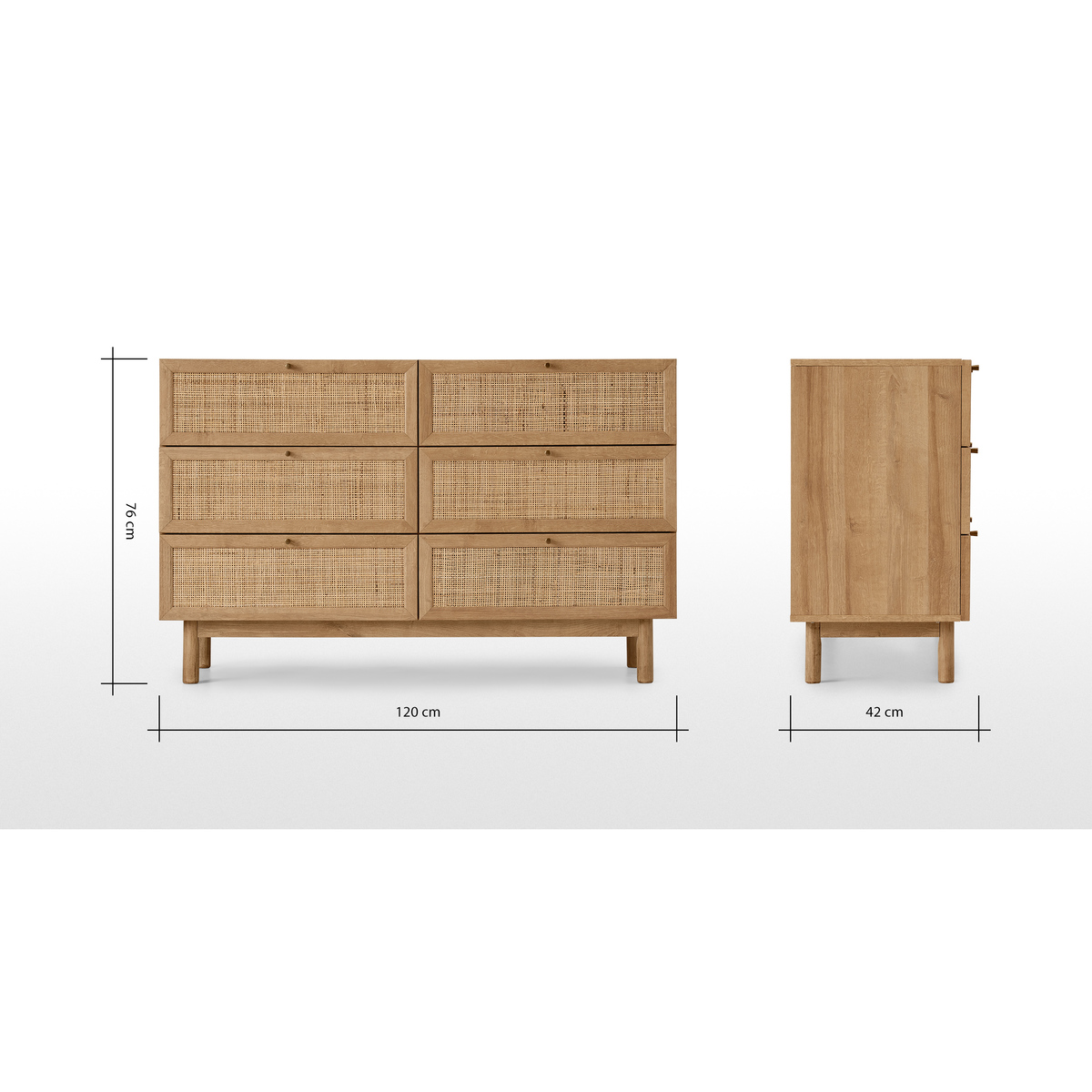 Pavia Wide Chest of Drawers, Natural Rattan & Oak Effect – image 8