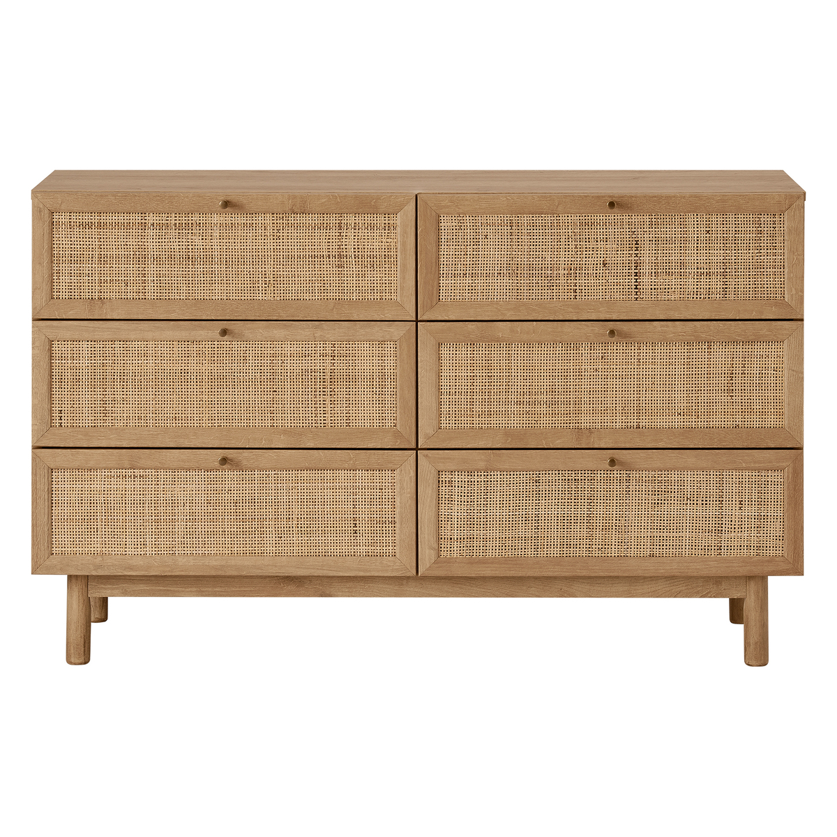 Pavia Wide Chest of Drawers, Natural Rattan & Oak Effect – image 1