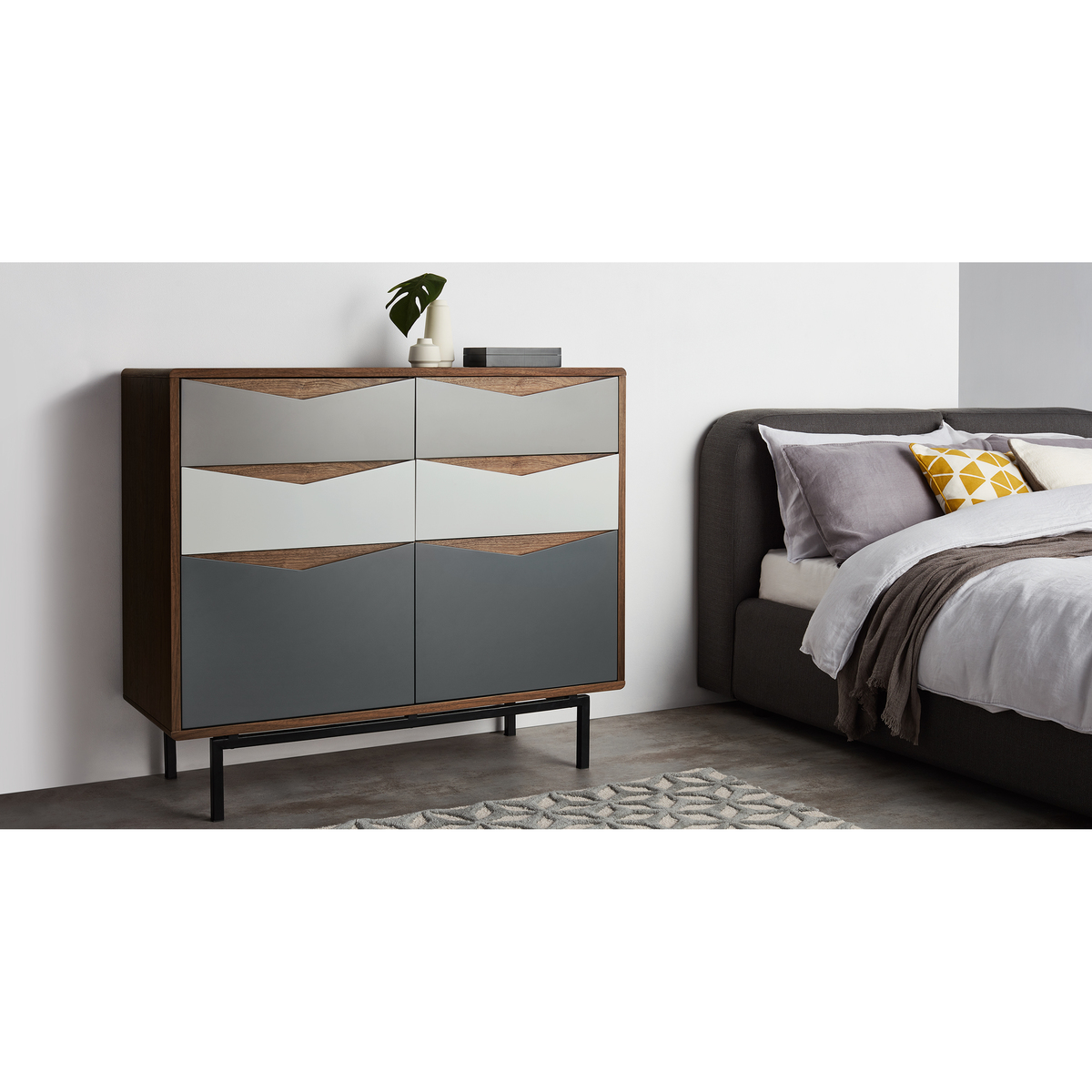 Louis Wide Chest Of Drawers, Walnut and Charcoal – image 3