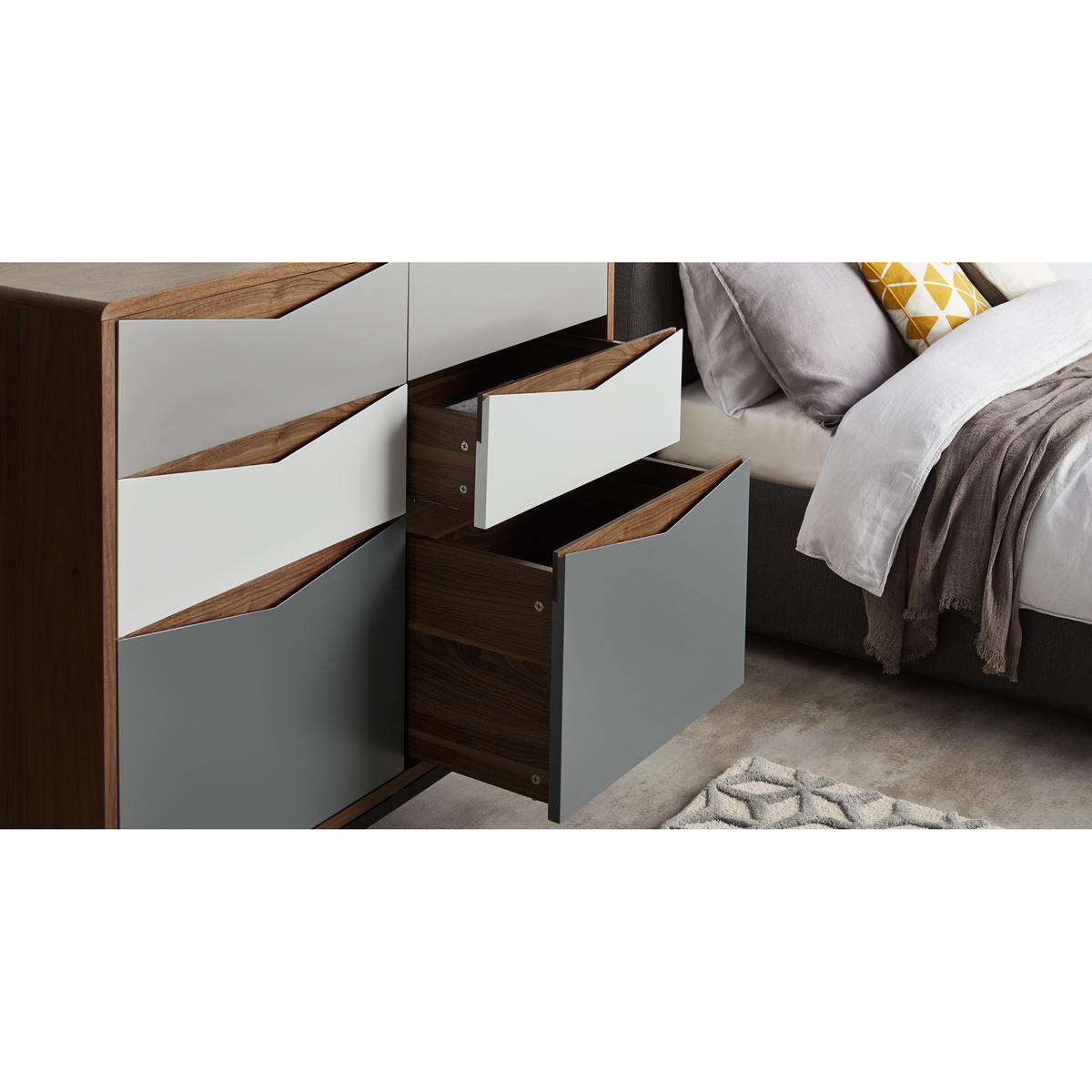 Louis Wide Chest Of Drawers, Walnut and Charcoal – image 6