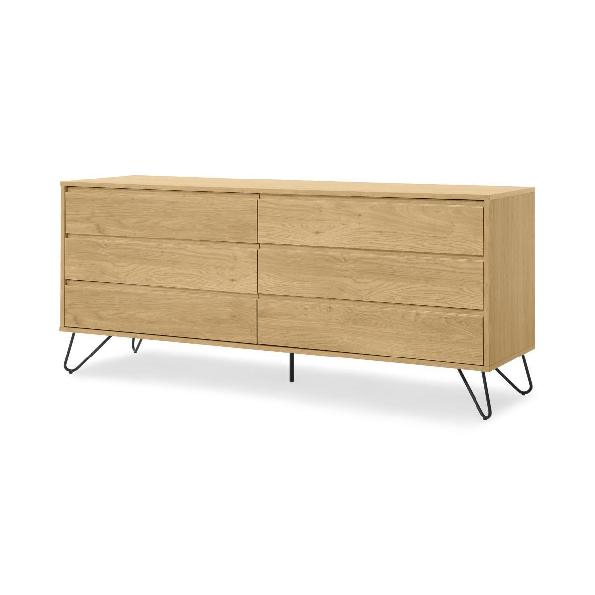 Elona Wide Chest of Drawers, Oak Effect & Black – image 3