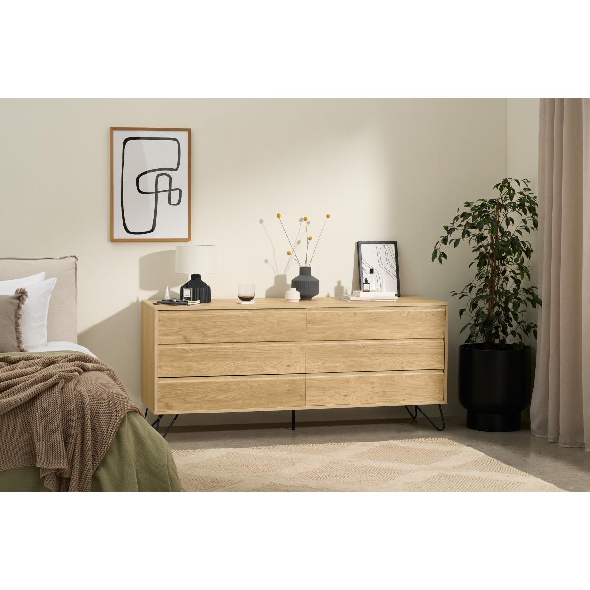 Elona Wide Chest of Drawers, Oak Effect & Black – image 4