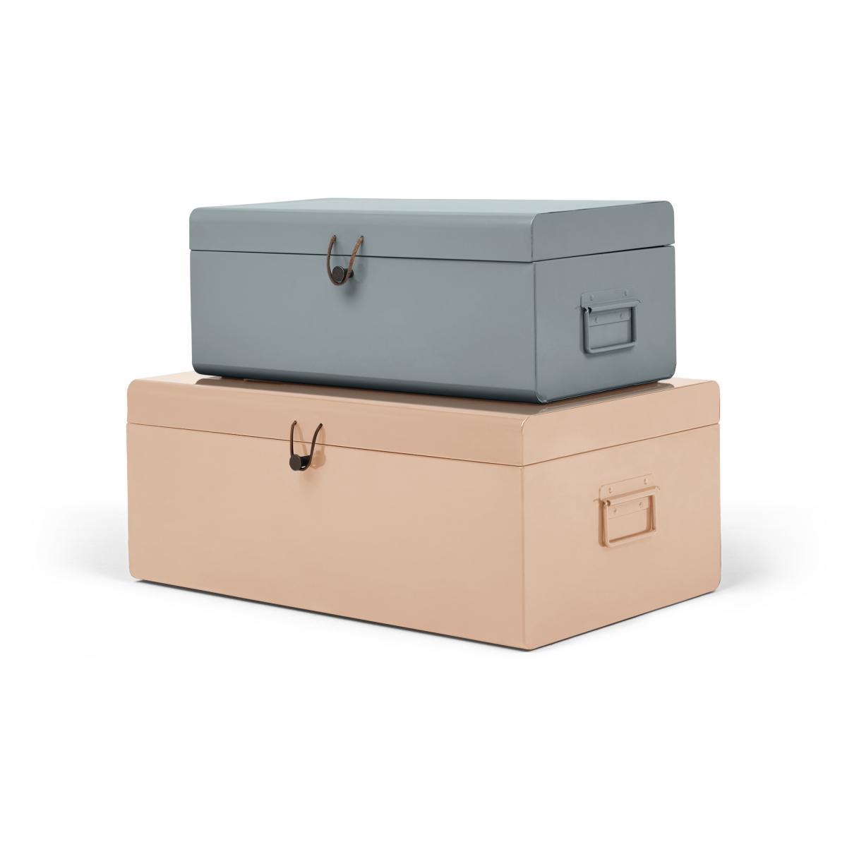 Daven Set of 2 Metal Storage Box Trunks, Pink & Grey – image 2