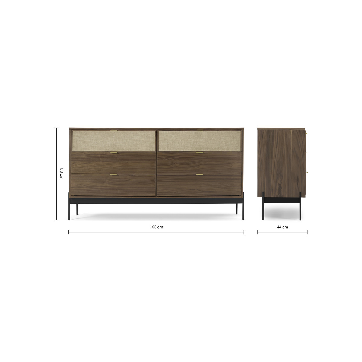 Balmore Wide Chest of Drawers, Walnut & Hessian – image 4
